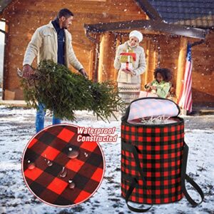 4 Pcs Light Storage Bag Buffalo Plaid Thickened Light Storage Bag with 3 Pcs Cardboard Wraps, Large Light Bulb Storage Bag with Zippered Closure for Holiday Festival (Red Buffalo Plaid)