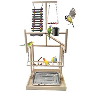 hamiledyi large bird playground 4 layers pet parrot playstand gym perch wood playpen for parakeets lovebirds conure cockatiel cockatoos finch budgies or other small and medium-sized birds