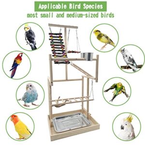 Hamiledyi Large Bird Playground 4 Layers Pet Parrot Playstand Gym Perch Wood Playpen for Parakeets Lovebirds Conure Cockatiel Cockatoos Finch Budgies or Other Small and Medium-Sized Birds