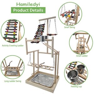 Hamiledyi Large Bird Playground 4 Layers Pet Parrot Playstand Gym Perch Wood Playpen for Parakeets Lovebirds Conure Cockatiel Cockatoos Finch Budgies or Other Small and Medium-Sized Birds