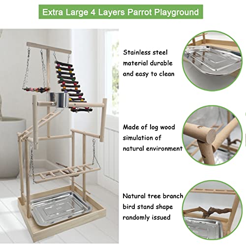 Hamiledyi Large Bird Playground 4 Layers Pet Parrot Playstand Gym Perch Wood Playpen for Parakeets Lovebirds Conure Cockatiel Cockatoos Finch Budgies or Other Small and Medium-Sized Birds