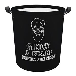 grow a beard laundry hamper round canvas fabric baskets with handles waterproof collapsible washing bin clothes bag