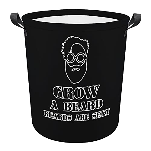 Grow A Beard Laundry Hamper Round Canvas Fabric Baskets with Handles Waterproof Collapsible Washing Bin Clothes Bag