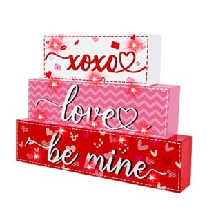 valentines day decor wooden block sign with led lights, valentine decor wood sign for table mantle, valentine gifts for her valentine farmhouse battery operated wood sign tabletop tiered tray decor