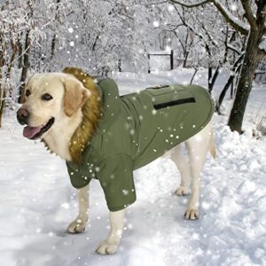 Miaododo Large Dog Down Jacket Hoodie Coat Winter Waterproof,Reflective Warm Dog Clothes Clothing Thick Padded for Medium Big Dogs, with Real Pocket (38, ArmyGreen)