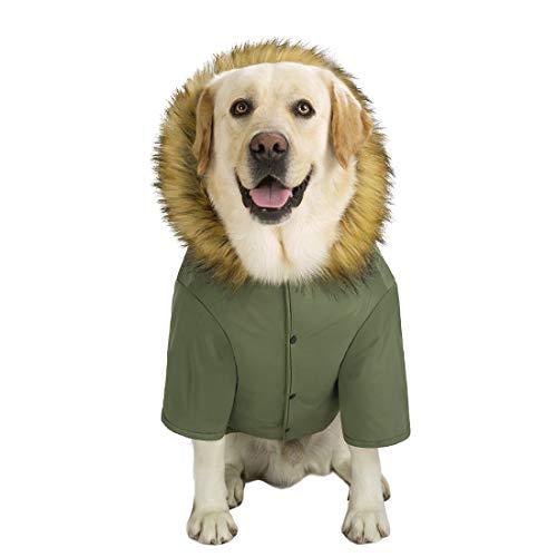 Miaododo Large Dog Down Jacket Hoodie Coat Winter Waterproof,Reflective Warm Dog Clothes Clothing Thick Padded for Medium Big Dogs, with Real Pocket (38, ArmyGreen)