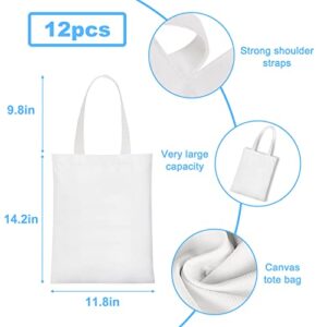 Yuroochii 12 Pack Canvas Tote Bag Reusable Grocery Bags 14.2x11.8 Inch Sublimation Polyester Screen Printing Blank Canvas Tote Bag Durable Bag for Creative DIY Gift, Crafting and Embroidering