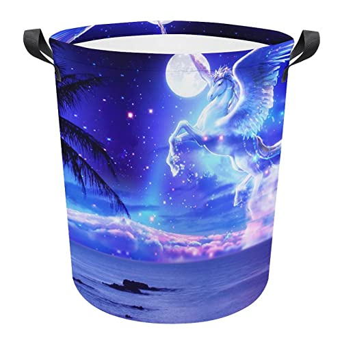 Comics Pegasus Laundry Hamper Round Canvas Fabric Baskets with Handles Waterproof Collapsible Washing Bin Clothes Bag