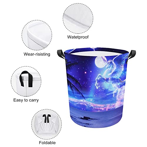 Comics Pegasus Laundry Hamper Round Canvas Fabric Baskets with Handles Waterproof Collapsible Washing Bin Clothes Bag