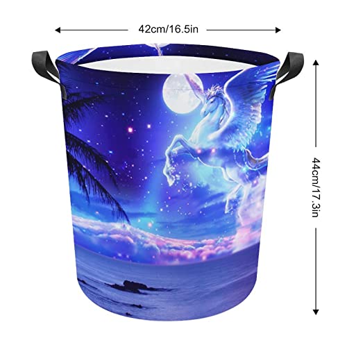 Comics Pegasus Laundry Hamper Round Canvas Fabric Baskets with Handles Waterproof Collapsible Washing Bin Clothes Bag