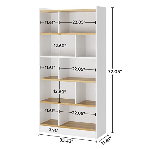 Tribesigns 6 Shelf Bookcase, 72 Inch Tall Wood Bookshelf Modern Bookshelves, Floor Standing Display Shelves Cube Storage Organizer for Living Room, Bedroom, Home Office, White&Brown