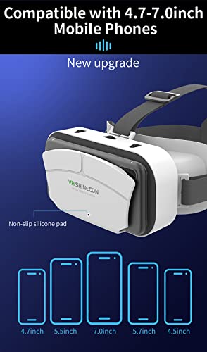 VR Headset Compatible with iPhone & Android Phone Within 4.7-7.2inch Display Screen- Universal Virtual Reality Goggles- Soft & Comfortable Updated 3D Glasses (G12-White)