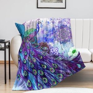 colorful peacock blanket, peacock feathers comfortable warm blanket, light weight cozy plush blanket,for all season living room bedroom couch 80"x60"