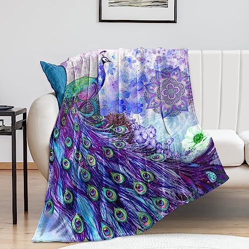 Colorful Peacock Blanket, Peacock Feathers Comfortable Warm Blanket, Light Weight Cozy Plush Blanket,for All Season Living Room Bedroom Couch 80"x60"