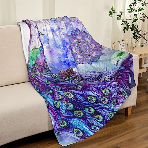 Colorful Peacock Blanket, Peacock Feathers Comfortable Warm Blanket, Light Weight Cozy Plush Blanket,for All Season Living Room Bedroom Couch 80"x60"