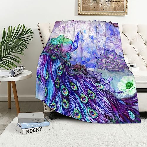 Colorful Peacock Blanket, Peacock Feathers Comfortable Warm Blanket, Light Weight Cozy Plush Blanket,for All Season Living Room Bedroom Couch 80"x60"