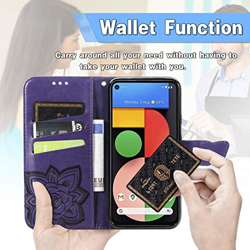 ONV Wallet Case for Oppo Reno 7 4G - Butterfly Embossed Leather Folio Case [Magnetic] [Card Slots] [Kickstand] [Wrist Strap] +TPU Shell for Oppo Reno 7 4G [HZD] -Violet