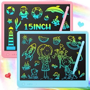 2 pieces lcd writing tablet 15-inch colorful screen drawing pad erasable reusable electronic kids drawing tablet kids drawing tablet gifts for 3+ years old girls boys