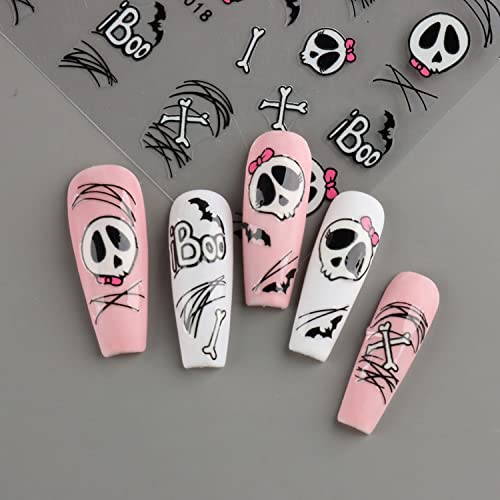 4 Sheets Halloween Nail Art Stickers Decals Luminous Halloween Nail Stickers Halloween Nail Decorations Accessories Cute Ghost Spider Web Halloween Black White Glowing in The Dark Nail Designs