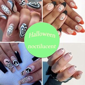 4 Sheets Halloween Nail Art Stickers Decals Luminous Halloween Nail Stickers Halloween Nail Decorations Accessories Cute Ghost Spider Web Halloween Black White Glowing in The Dark Nail Designs