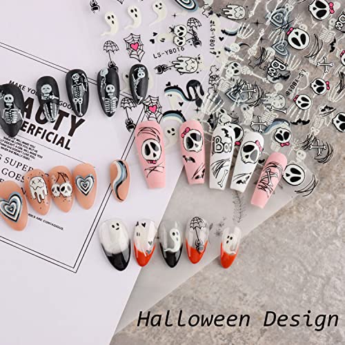 4 Sheets Halloween Nail Art Stickers Decals Luminous Halloween Nail Stickers Halloween Nail Decorations Accessories Cute Ghost Spider Web Halloween Black White Glowing in The Dark Nail Designs