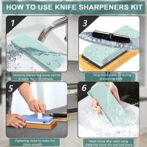 Knife Sharpening Kit - 1000/6000 Grit Japanese Whetstone Knife Sharpener set with Non-slip Rubber Base Angle Guide Flattening Wet stone for Kitchen Knives Chisel Axe Scissors