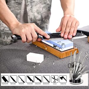 Knife Sharpening Kit - 1000/6000 Grit Japanese Whetstone Knife Sharpener set with Non-slip Rubber Base Angle Guide Flattening Wet stone for Kitchen Knives Chisel Axe Scissors