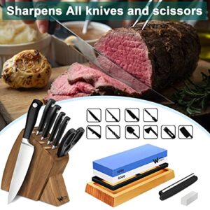 Knife Sharpening Kit - 1000/6000 Grit Japanese Whetstone Knife Sharpener set with Non-slip Rubber Base Angle Guide Flattening Wet stone for Kitchen Knives Chisel Axe Scissors