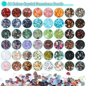 PAXCOO 2278Pcs Crystal Beads for Jewelry Making Supplies, 48 Colors Ring Making Kit Crystals Jewelry Making Kit for Adults Bracelet Earring Necklace Making