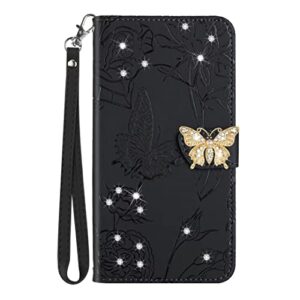 for oppo reno 6 pro 5g wallet case,zxl 3d bling card slot holder flip magnetic phone cover pu leather with wrist strap case for oppo reno 6 pro 5g black