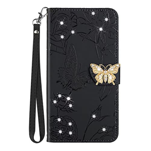 for Oppo Reno 6 Pro 5G Wallet Case,ZXL 3D Bling Card Slot Holder Flip Magnetic Phone Cover PU Leather with Wrist Strap Case for Oppo Reno 6 Pro 5G Black