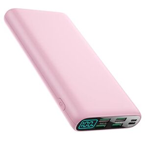 portable charger 38800mah,lcd display power bank,4 usb outputs battery pack backup, dual input usb-c in&out phone charging compatible with iphone 15/14/13 pro max/12,android samsung galaxy/pixel-pink