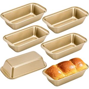 lawei 6 pack nonstick loaf pan, 8.5 x 4.3 inch carbon steel kitchen baking bread pan, bread and toast baking mold with easy grips handles, metal bakeware pan for breads, meatloaf, gold