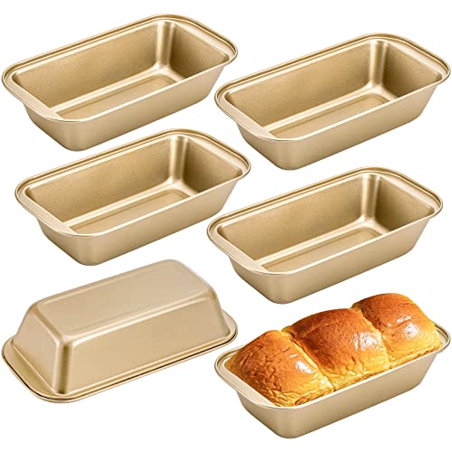 Lawei 6 Pack Nonstick Loaf Pan, 8.5 x 4.3 Inch Carbon Steel Kitchen Baking Bread Pan, Bread and Toast Baking Mold with Easy Grips Handles, Metal Bakeware Pan for Breads, Meatloaf, Gold