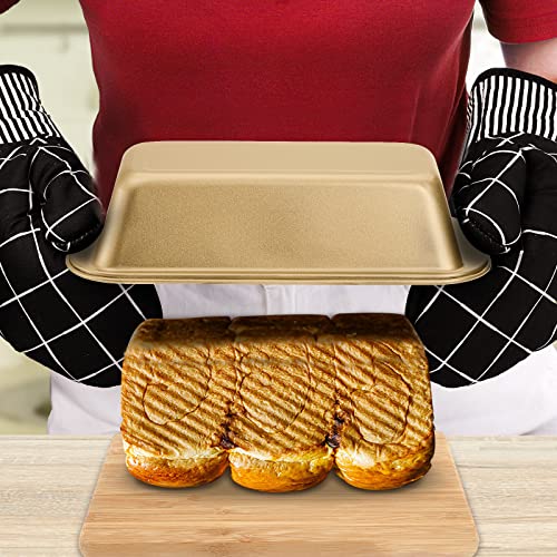 Lawei 6 Pack Nonstick Loaf Pan, 8.5 x 4.3 Inch Carbon Steel Kitchen Baking Bread Pan, Bread and Toast Baking Mold with Easy Grips Handles, Metal Bakeware Pan for Breads, Meatloaf, Gold
