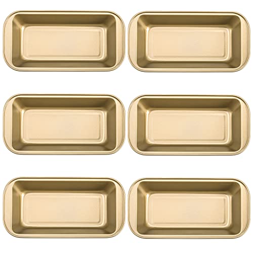 Lawei 6 Pack Nonstick Loaf Pan, 8.5 x 4.3 Inch Carbon Steel Kitchen Baking Bread Pan, Bread and Toast Baking Mold with Easy Grips Handles, Metal Bakeware Pan for Breads, Meatloaf, Gold