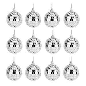 mirror disco balls set - silver disco party decoration bright reflective mirror christmas balls easy to hang suitable for christmas, wedding, family party decoration (12 pcs)