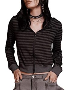verdusa women's punk rock striped print zip up cropped hoodie sweatshirt shirt y2k top multicolor l