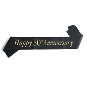 joyiou happy 50th anniversary sash, perfect for 50th wedding anniversary celebration party supplies gift decors, soft black sash with gold foil letters, wedding anniversary favors for husband wife