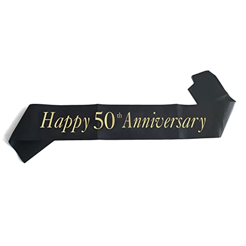 Joyiou Happy 50th Anniversary Sash, Perfect for 50th Wedding Anniversary Celebration Party Supplies Gift Decors, Soft Black Sash with Gold Foil Letters, Wedding Anniversary Favors for Husband Wife