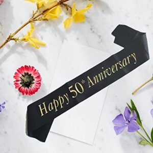 Joyiou Happy 50th Anniversary Sash, Perfect for 50th Wedding Anniversary Celebration Party Supplies Gift Decors, Soft Black Sash with Gold Foil Letters, Wedding Anniversary Favors for Husband Wife