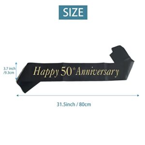 Joyiou Happy 50th Anniversary Sash, Perfect for 50th Wedding Anniversary Celebration Party Supplies Gift Decors, Soft Black Sash with Gold Foil Letters, Wedding Anniversary Favors for Husband Wife