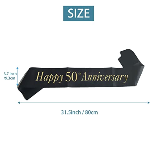 Joyiou Happy 50th Anniversary Sash, Perfect for 50th Wedding Anniversary Celebration Party Supplies Gift Decors, Soft Black Sash with Gold Foil Letters, Wedding Anniversary Favors for Husband Wife