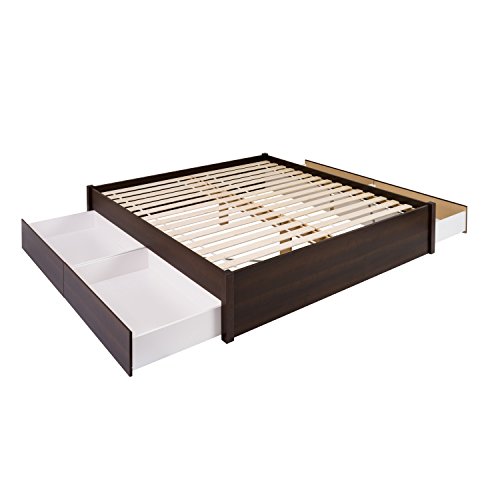 Prepac Select King 4 Post Platform Bed with 4 Drawers, 83" L x 79" W x 16" H, Espresso & King Flat Panel Headboard, Espresso