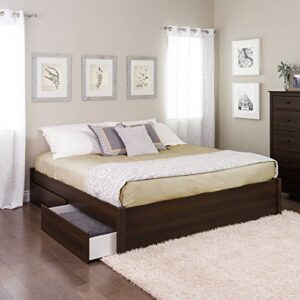 Prepac Select King 4 Post Platform Bed with 4 Drawers, 83" L x 79" W x 16" H, Espresso & King Flat Panel Headboard, Espresso