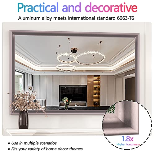 Vosuja 48 x 30 Inch Bathroom Mirrors for Vanity, Rose Gold Wall Mirror, Modern Wall Mounted Mirror for Bathroom, Rectangluar Right Angle Metal Framed Mirror (Horizontal/Vertical)