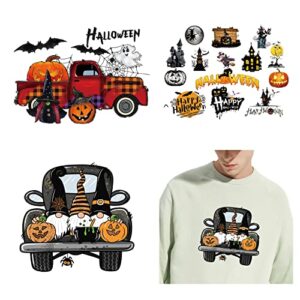 3sheets 14pcs halloween iron on transfers, halloween iron on patches "happy halloween" skull ghost pumpkin halloween iron on decals on transfers for crafts t-shirts bags clothing diy decorations
