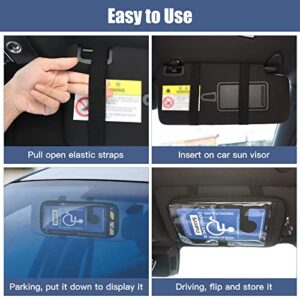 Rhino Valley Handicap Placard Holder with Organizer Pockets for Auto, Disabled Parking Permit Sign Protector for Car Sun Visor, PVC Protective Handicap Parking Sign Cover with Pen Holder&Elastic Strap