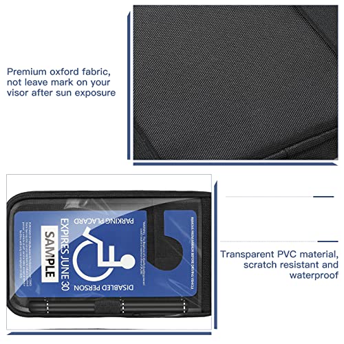 Rhino Valley Handicap Placard Holder with Organizer Pockets for Auto, Disabled Parking Permit Sign Protector for Car Sun Visor, PVC Protective Handicap Parking Sign Cover with Pen Holder&Elastic Strap