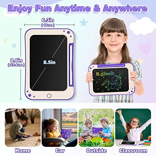 TEKFUN Toddler Kids Toys Gifts - 8.5 Inch LCD Writing Tablet Kids Doodle Board with Stickers Colorful Drawing Tablet, Kids Birthday Gifts Educational Toys for 2 3 4 5 6 Years Old Girl Boy (Purple)